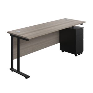 Twin Upright Rectangular Desk + Slimline Steel Pedestal 3 Drawers