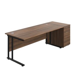 Twin Upright Rectangular Desk + Desk High 3 Drawer Pedestal