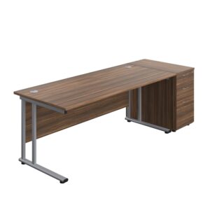 Twin Upright Rectangular Desk + Desk High 3 Drawer Pedestal