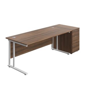 Twin Upright Rectangular Desk + Desk High 3 Drawer Pedestal
