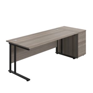 Twin Upright Rectangular Desk + Desk High 3 Drawer Pedestal