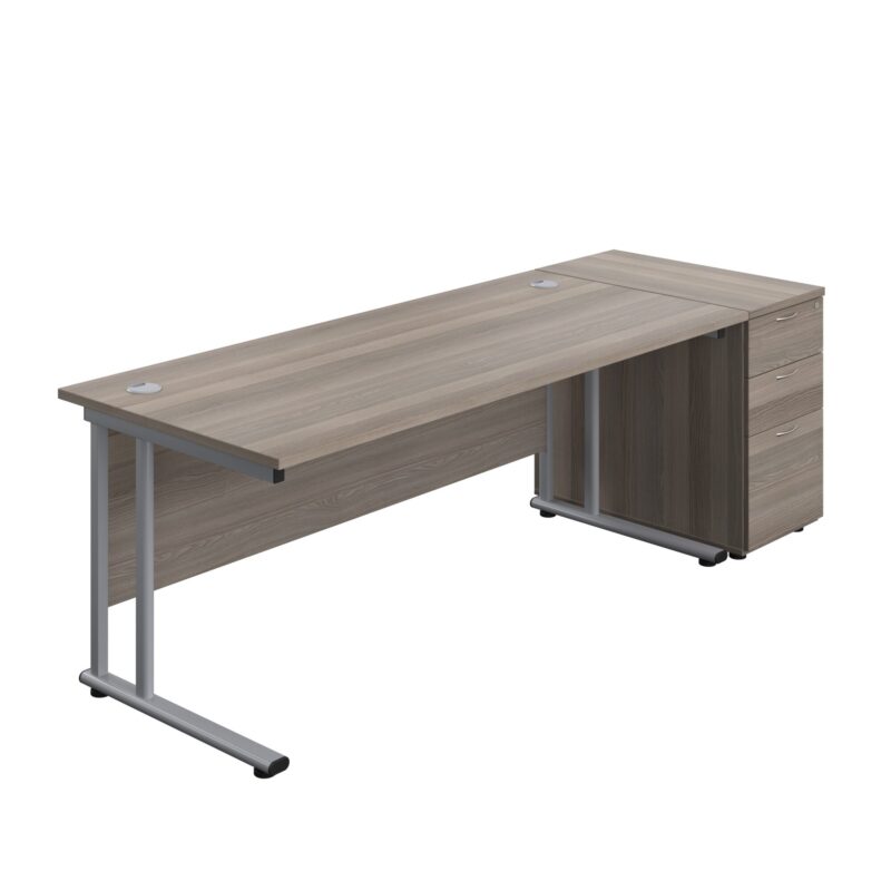 Twin Upright Rectangular Desk + Desk High 3 Drawer Pedestal