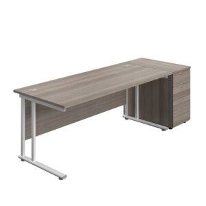 Twin Upright Rectangular Desk + Desk High 3 Drawer Pedestal