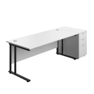 Twin Upright Rectangular Desk + Desk High 3 Drawer Pedestal