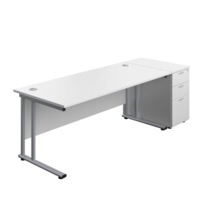 Twin Upright Rectangular Desk + Desk High 3 Drawer Pedestal