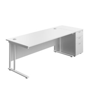 Twin Upright Rectangular Desk + Desk High 3 Drawer Pedestal