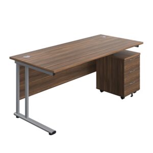 Twin Upright Rectangular Desk + Mobile 3 Drawer Pedestal
