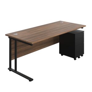Twin Upright Rectangular Desk + Under Desk Steel Pedestal 3 Drawers