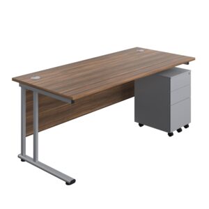 Twin Upright Rectangular Desk + Under Desk Steel Pedestal 3 Drawers