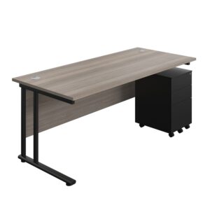 Twin Upright Rectangular Desk + Under Desk Steel Pedestal 3 Drawers