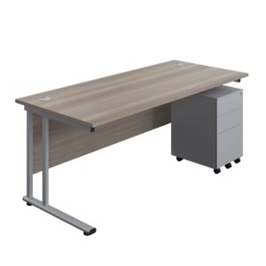 Twin Upright Rectangular Desk + Under Desk Steel Pedestal 3 Drawers