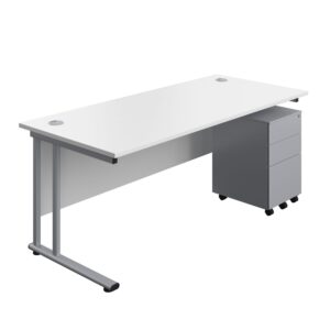 Twin Upright Rectangular Desk + Under Desk Steel Pedestal 3 Drawers