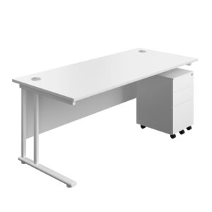 Twin Upright Rectangular Desk + Under Desk Steel Pedestal 3 Drawers