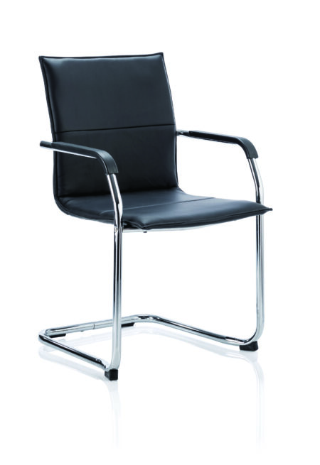 Reverberate Medium Back Leather Cantilever Visitor Chair with Arms