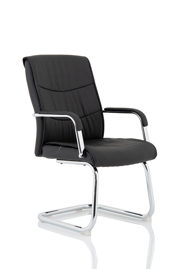 Logan Medium Back Black Leather Cantilever Visitor Office Chair with Arms