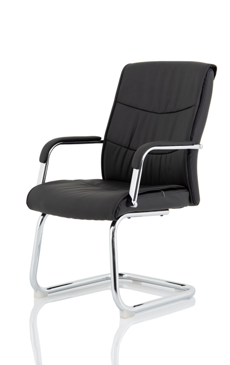 Logan Medium Back Black Leather Cantilever Visitor Office Chair with Arms - Image 2