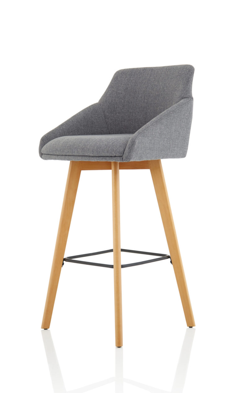 Maria Grey Fabric Wooden Leg High Stool Chair - Image 3