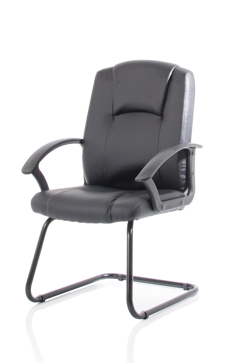 Elana Medium Back Black Bonded Leather Black Frame Cantilever Visitor Chair - Image 3