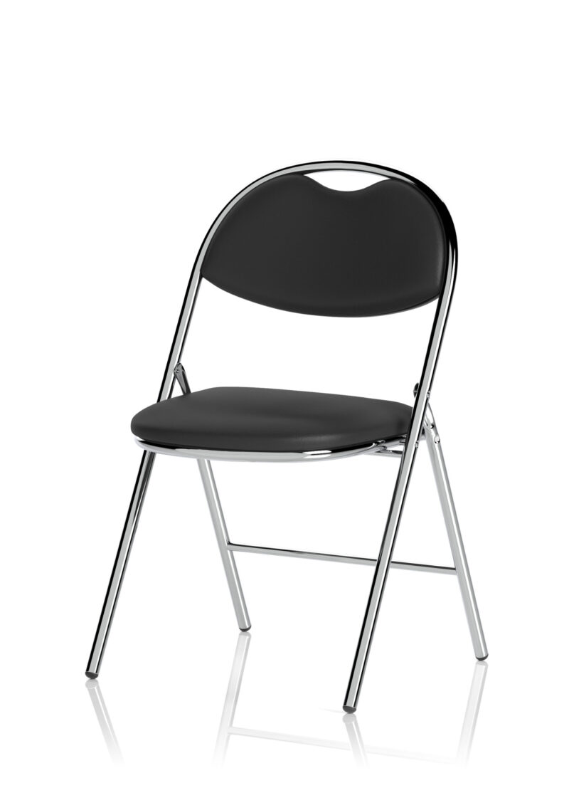 Venice High Back Black Vinyl Chrome Frame Folding Visitor Chair - Image 3