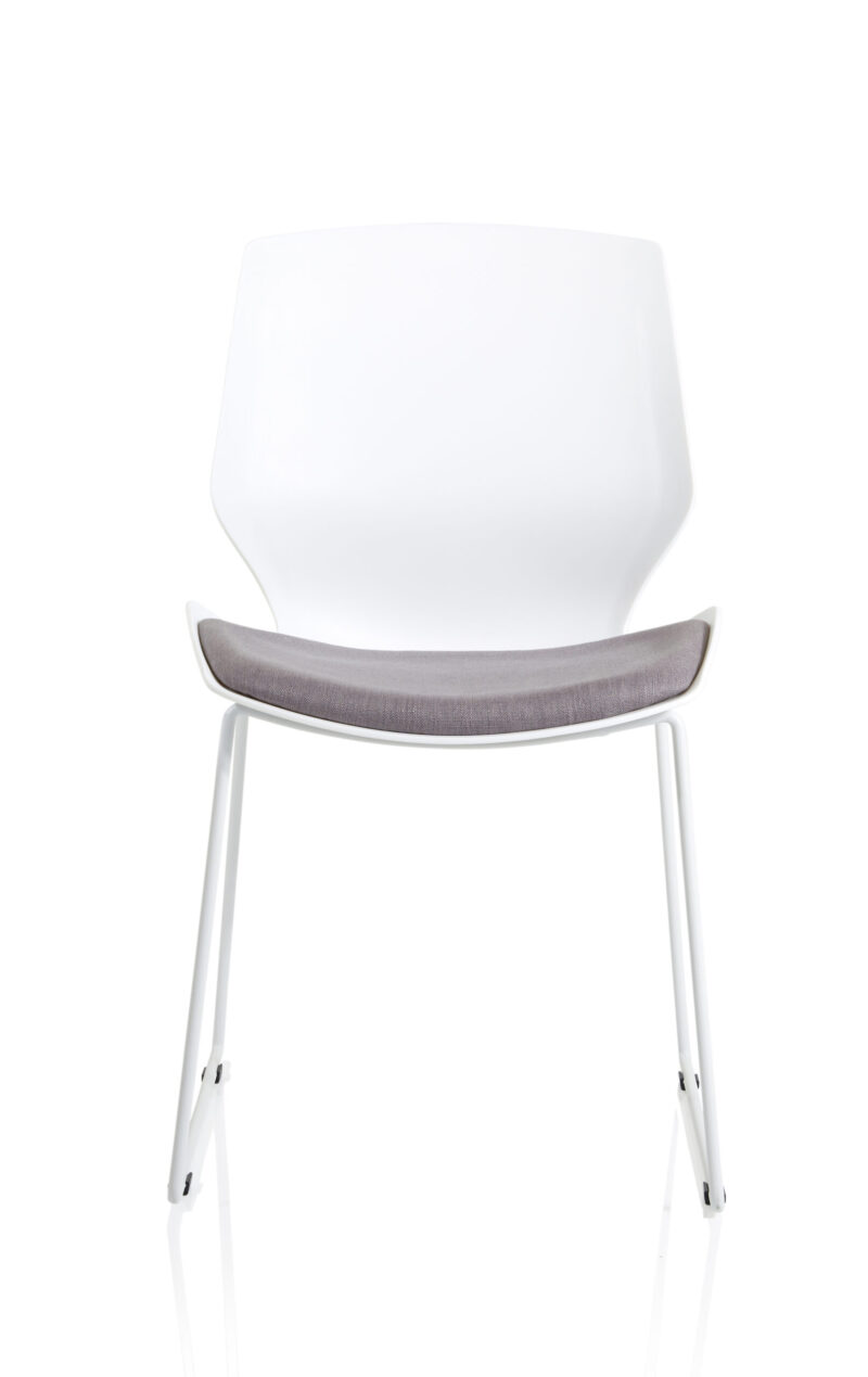 Verona Sled White Frame Fabric Seat Visitor Chair - Image 2