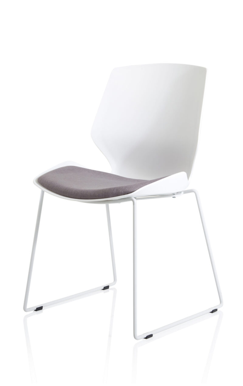 Verona Sled White Frame Fabric Seat Visitor Chair - Image 3