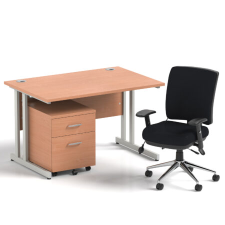 Surge 1200mm Cantilever Straight Desk With Mobile Pedestal and Align Medium Back Black Operator Chair