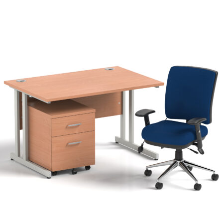 Surge 1200mm Cantilever Straight Desk With Mobile Pedestal and Align Medium Back Blue Operator Chair
