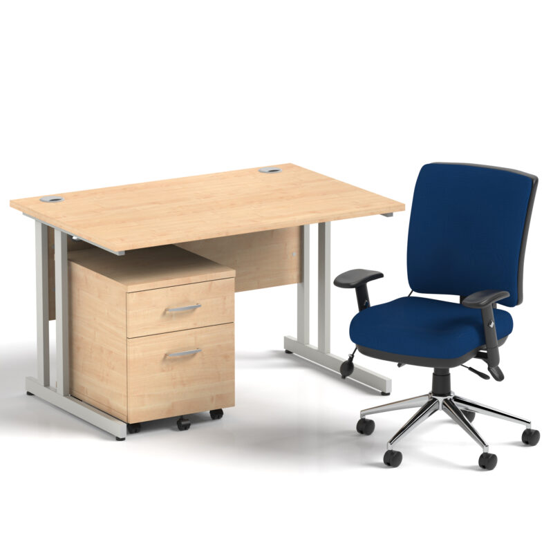 Surge 1200mm Cantilever Straight Desk With Mobile Pedestal and Align Medium Back Blue Operator Chair - Image 2