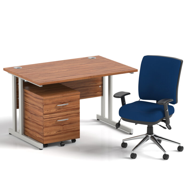 Surge 1200mm Cantilever Straight Desk With Mobile Pedestal and Align Medium Back Blue Operator Chair - Image 4