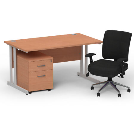 Surge 1400mm Cantilever Straight Desk With Mobile Pedestal and Align Medium Back Black Operator Chair