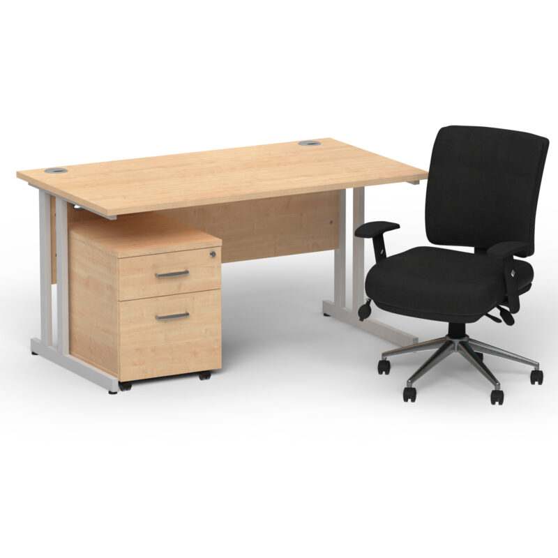 Surge 1400mm Cantilever Straight Desk With Mobile Pedestal and Align Medium Back Black Operator Chair - Image 3