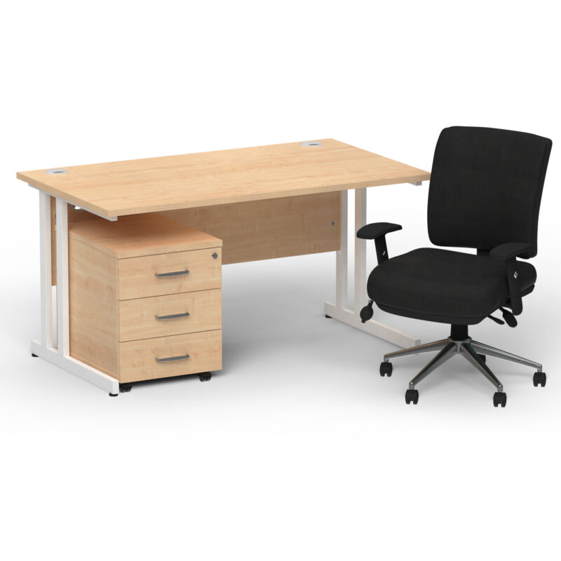 Surge 1400mm Cantilever Straight Desk With Mobile Pedestal and Align Medium Back Black Operator Chair - Image 36