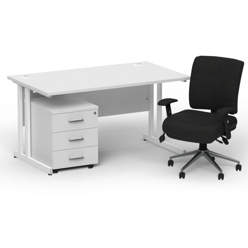 Surge 1400mm Cantilever Straight Desk With Mobile Pedestal and Align Medium Back Black Operator Chair - Image 42
