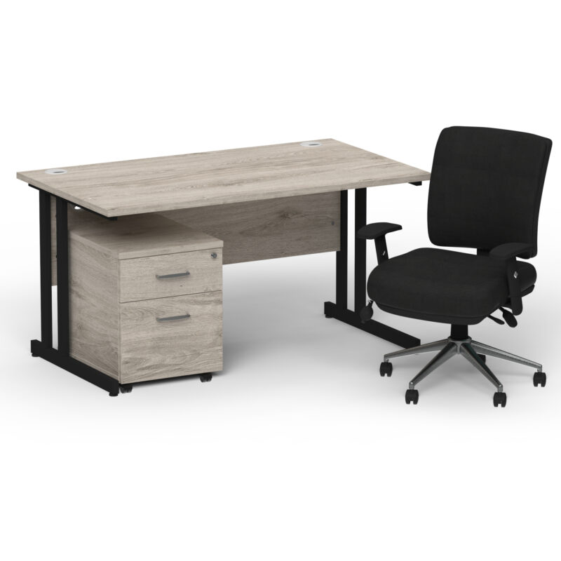 Surge 1400mm Cantilever Straight Desk With Mobile Pedestal and Align Medium Back Black Operator Chair - Image 56