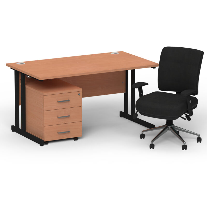 Surge 1400mm Cantilever Straight Desk With Mobile Pedestal and Align Medium Back Black Operator Chair - Image 58