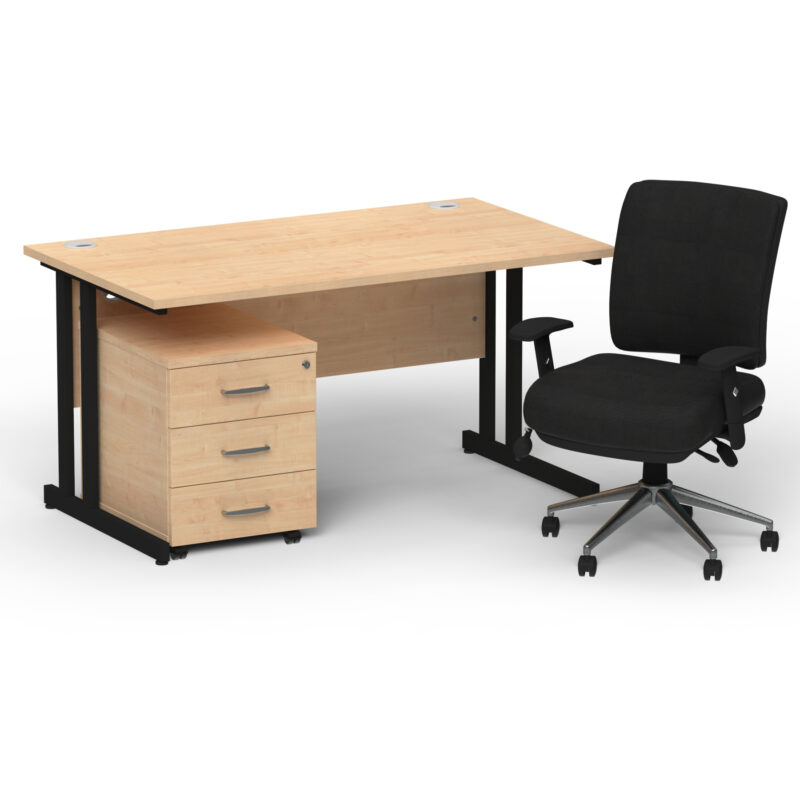 Surge 1400mm Cantilever Straight Desk With Mobile Pedestal and Align Medium Back Black Operator Chair - Image 60