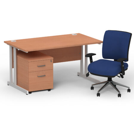 Surge 1400mm Cantilever Straight Desk With Mobile Pedestal and Align Medium Back Blue Operator Chair