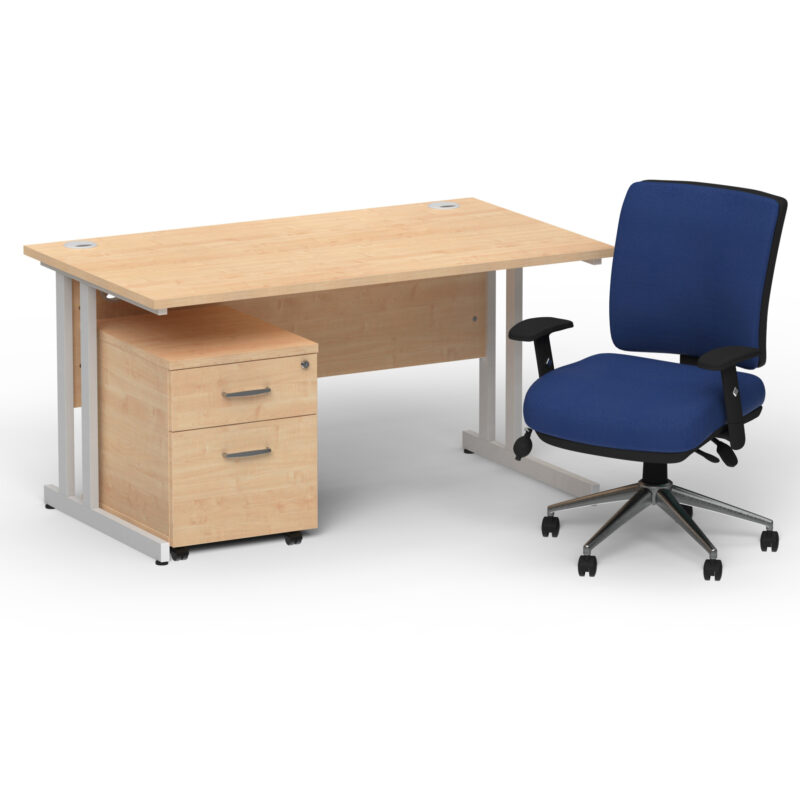 Surge 1400mm Cantilever Straight Desk With Mobile Pedestal and Align Medium Back Blue Operator Chair - Image 3