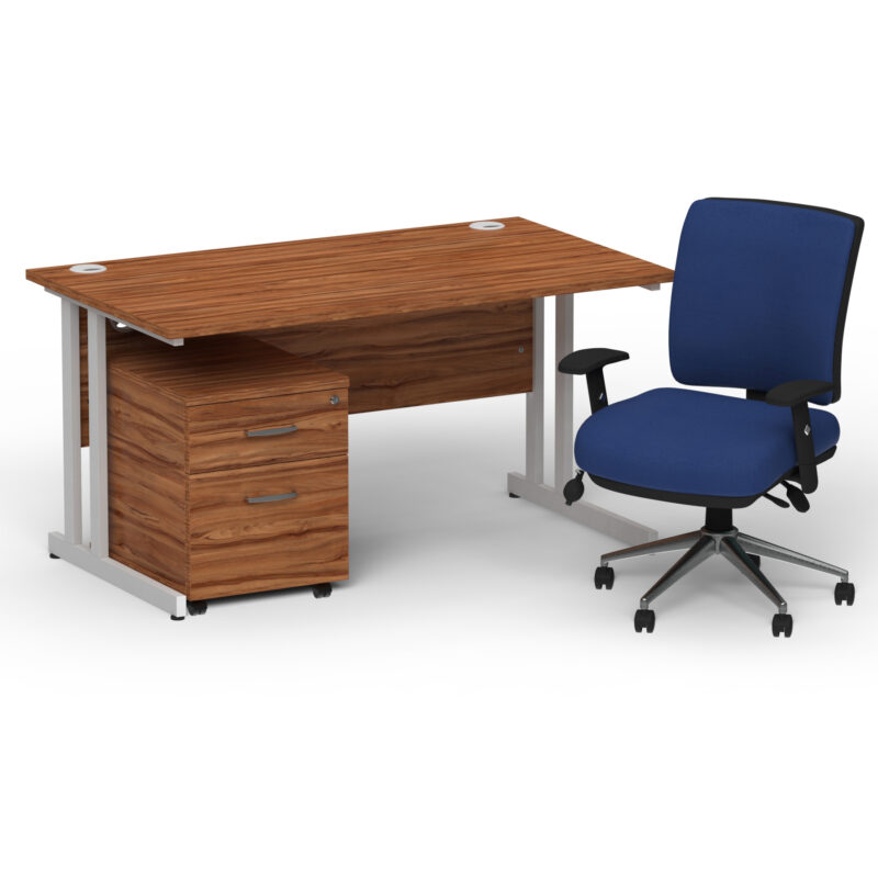 Surge 1400mm Cantilever Straight Desk With Mobile Pedestal and Align Medium Back Blue Operator Chair - Image 7