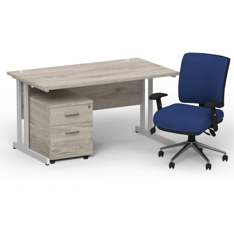 Surge 1400mm Cantilever Straight Desk With Mobile Pedestal and Align Medium Back Blue Operator Chair - Image 11
