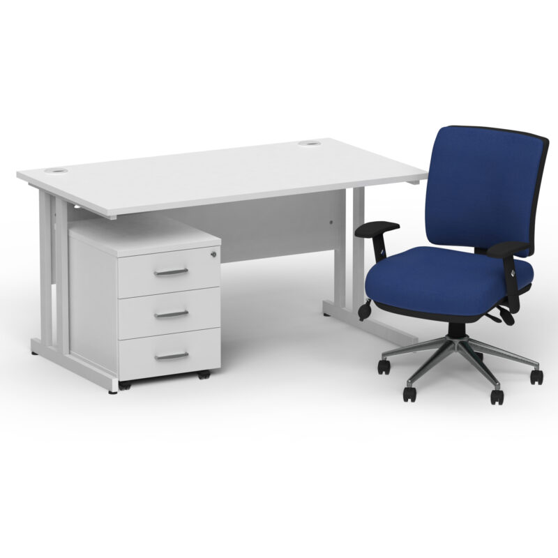 Surge 1400mm Cantilever Straight Desk With Mobile Pedestal and Align Medium Back Blue Operator Chair - Image 21