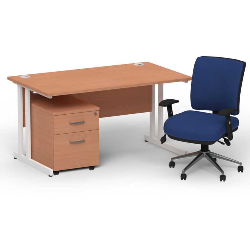 Surge 1400mm Cantilever Straight Desk With Mobile Pedestal and Align Medium Back Blue Operator Chair - Image 25
