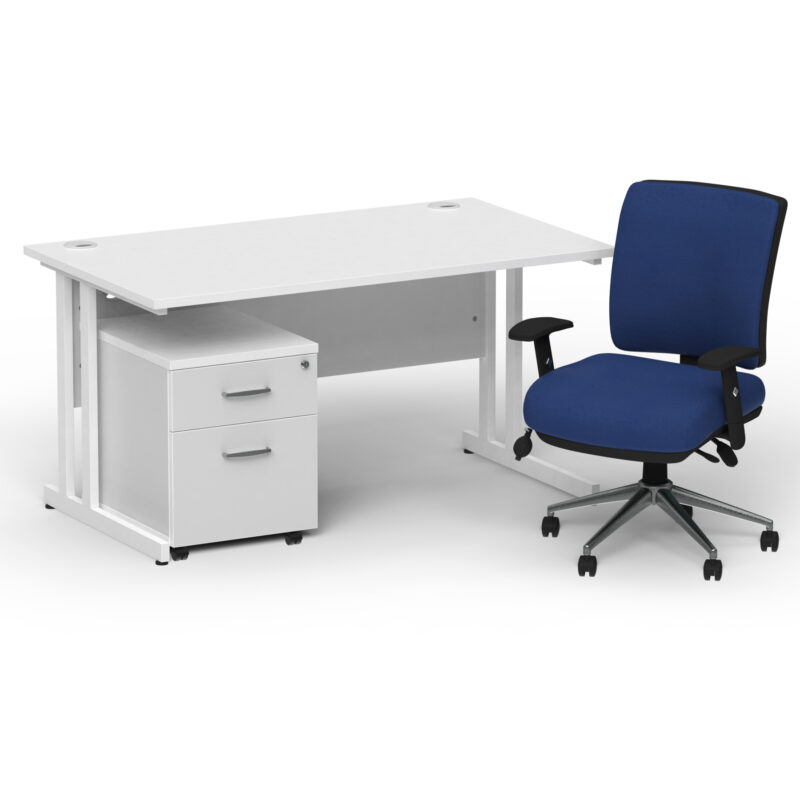 Surge 1400mm Cantilever Straight Desk With Mobile Pedestal and Align Medium Back Blue Operator Chair - Image 33