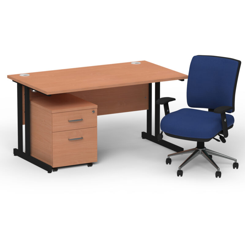Surge 1400mm Cantilever Straight Desk With Mobile Pedestal and Align Medium Back Blue Operator Chair - Image 49