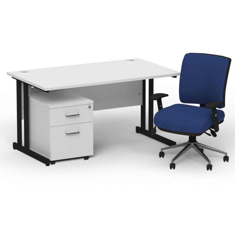 Surge 1400mm Cantilever Straight Desk With Mobile Pedestal and Align Medium Back Blue Operator Chair - Image 57