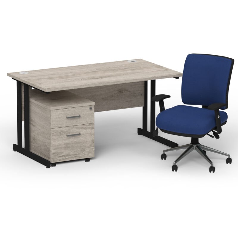 Surge 1400mm Cantilever Straight Desk With Mobile Pedestal and Align Medium Back Blue Operator Chair - Image 59