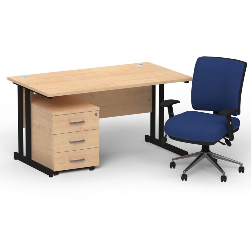 Surge 1400mm Cantilever Straight Desk With Mobile Pedestal and Align Medium Back Blue Operator Chair - Image 63