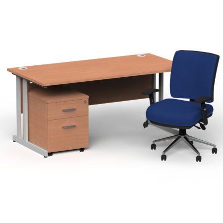 Surge 1600mm Cantilever Straight Desk With Mobile Pedestal and Align Medium Back Blue Operator Chair
