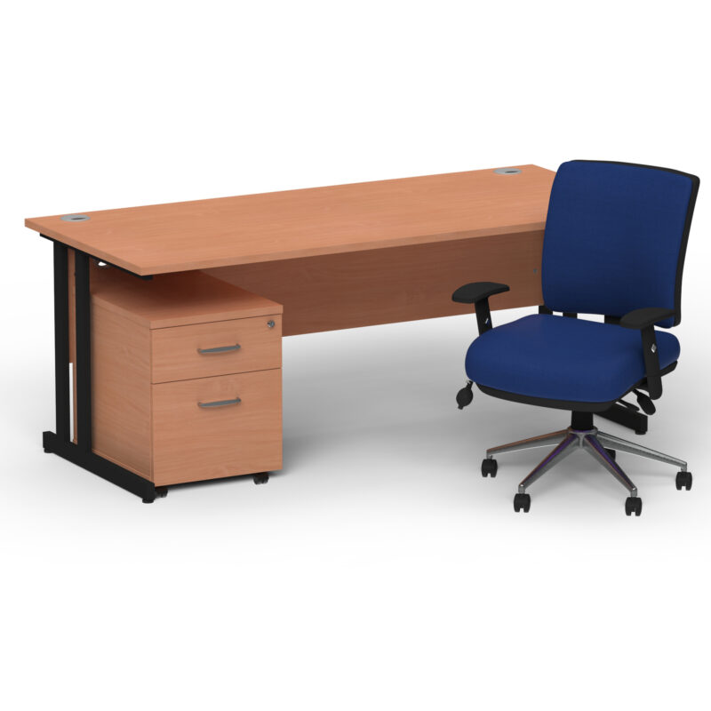 Surge 1800mm Cantilever Straight Desk With Mobile Pedestal and Align Medium Back Blue Operator Chair - Image 49