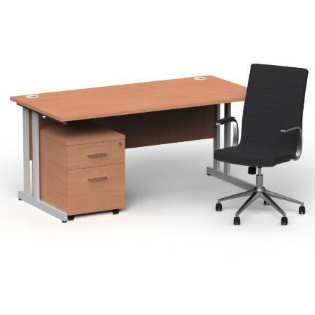 Surge 1600mm Cantilever Straight Desk With Mobile Pedestal and Cain Black Executive Chair